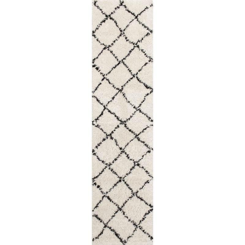 Lydon Soft Geometric Ivory/Black Indoor Area Rug, Runner 2' x 7'7''