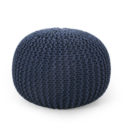 Bordeaux  Knitted Cotton Round Pouf, Navy Blue