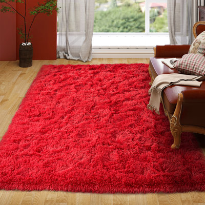6x9 ft Red Shag Area Rugs for Living Room, Non-Slip Indoor Modern Plush Shag Carpets
