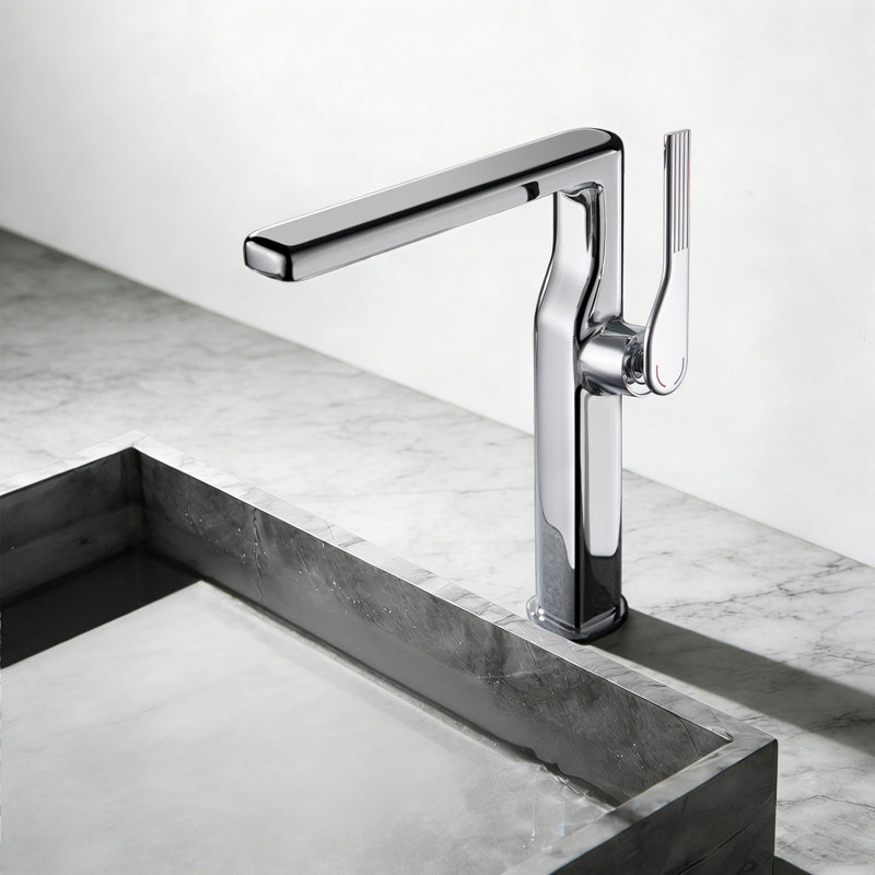 10”H Solid Brass Single-Hole Single-Handle Vessel Sink Bathroom Sink Faucet with Drain Assembly, Polished Chrome