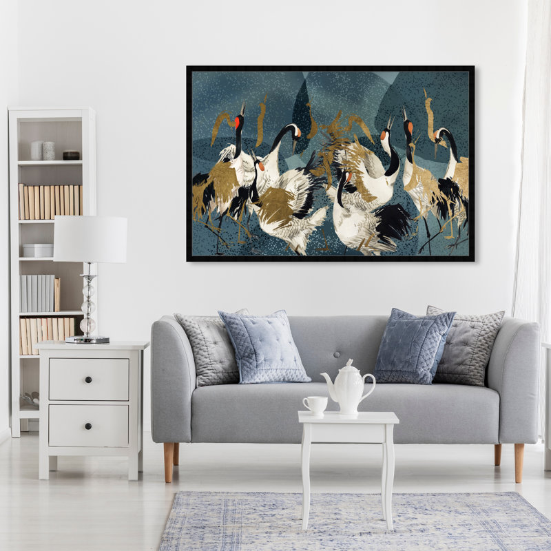 Reproduction d'art mural «Crane Love», animaux, Cadre noir, H 38 po x l 56 po