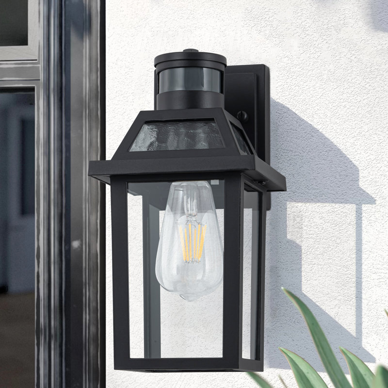 11.75in Matte Black Motion Sensor Outdoor Wall Sconce,dusk To Dawn Porch Light With E26 Base Socket