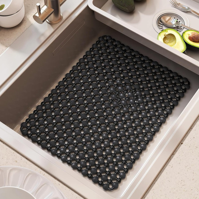 Kitchen Sink Mat – Black – PVC, Durable, Fast-Draining, Sink Protector For Stainless Steel & Ceramic Sinks, For Dishes & Glassware