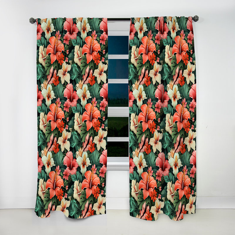 Tropique corail motif tropical II - Rideau tropical - Velours obscurcissant - 1 panneau, L 52 po x L 90 po