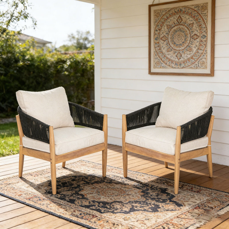 Ensemble de chaise de patio en bois, Noir, naturel