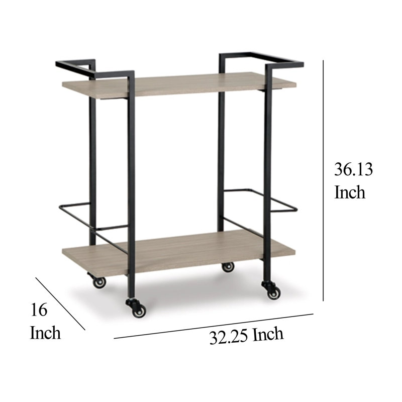 Transitional Black and Beige Bar Cart with Bottle Holders and Locking Casters