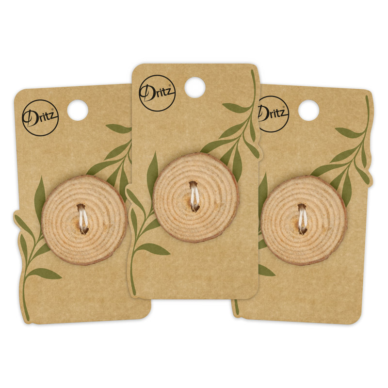 Bouton rond en grain de bois durable Dritz, 30 mm, brun clair, 3 boutons
