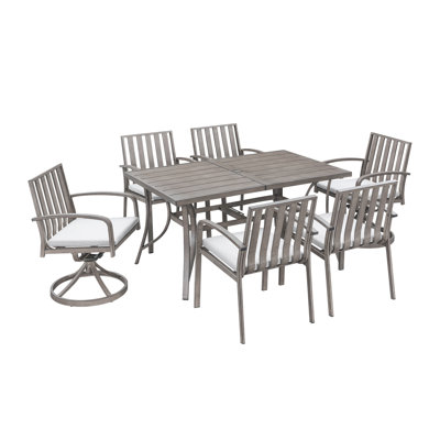Seehill 7 Piece Outdoor Patio Dining Set, Limed Oak Jeffrey With 2 Swivel Chairs, Patio Table And Chairs Set With Umbrella Hole, Patio Furniture Set For Deck, Garden, Backyard