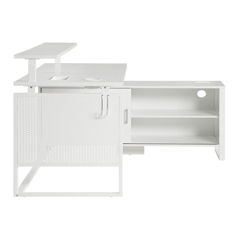 Bureau en L avec étagère Pierrine, Blanc