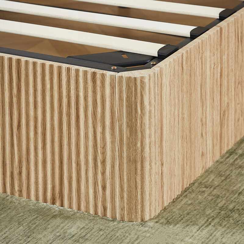 Structure de lit relevable avec mécanisme hydraulique, courbes ondulées en bois, aucun sommier requis, Oak