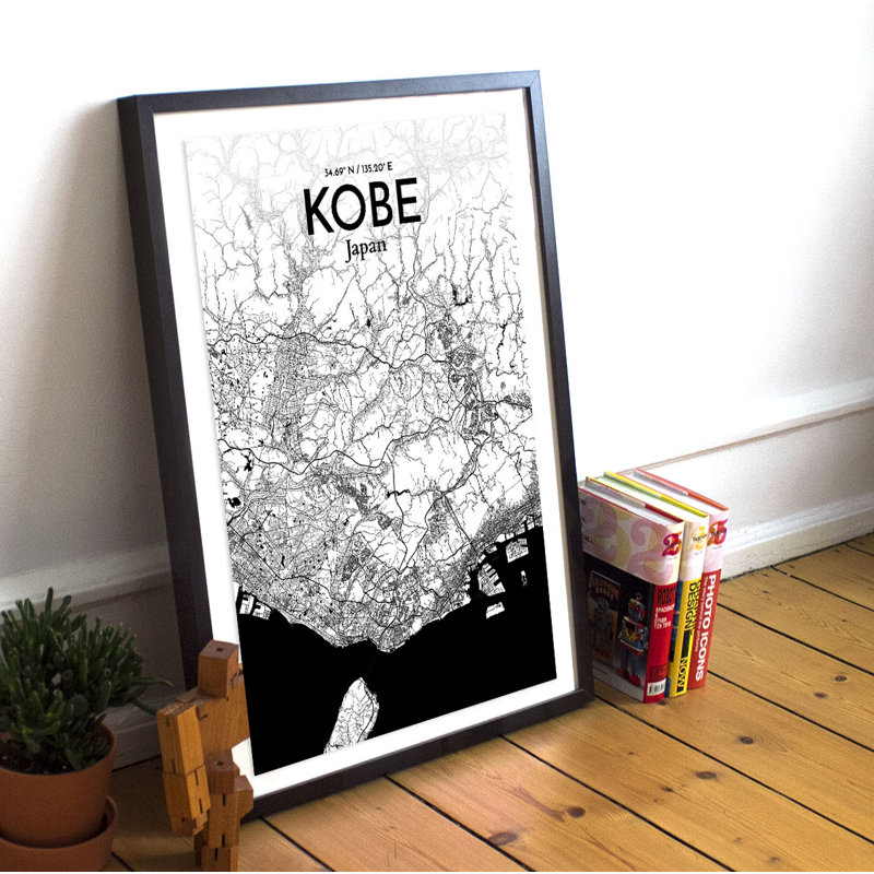 Kobe City Map - No Frame Print, 43.2cm H x 27.9cm W x 0.13cm D x 0.13cm D