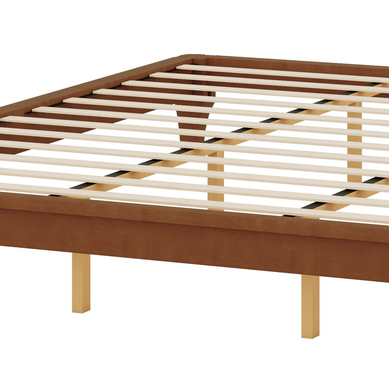 Base de lit plateforme en bois de bambou sec massif avec support en lattes de bois, Brun