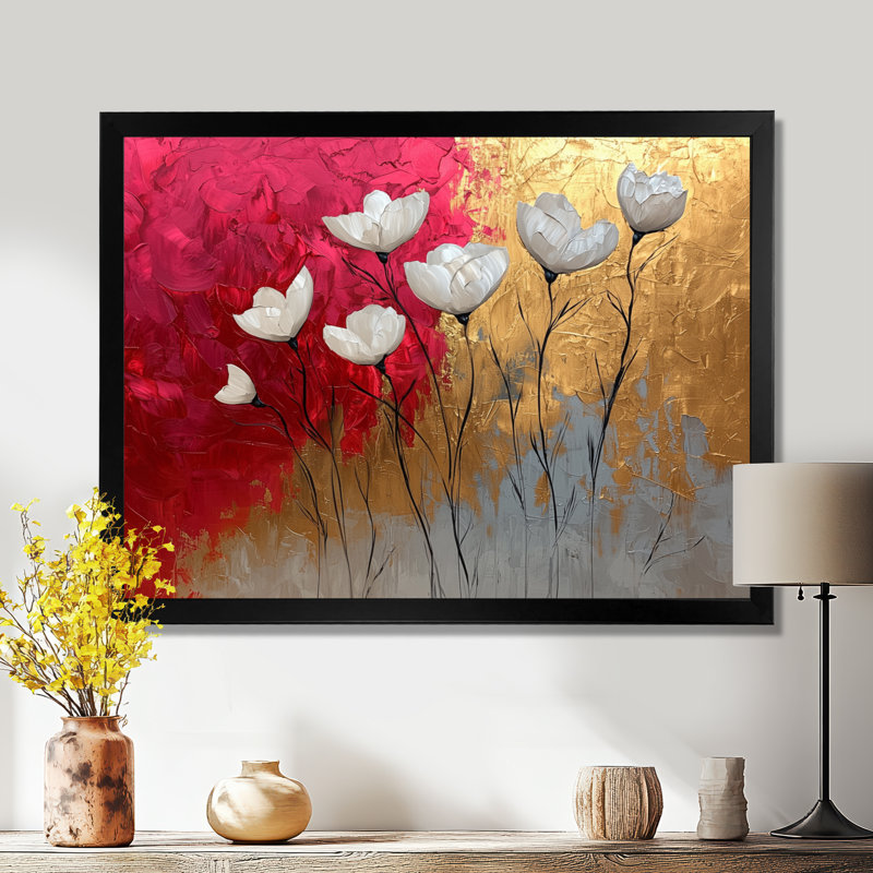 Luman - Floral Large Wall Art, H 12 po x l 20 po, Picture Framed, Noir, noir, noir, noir
