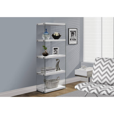 Bookshelf, Bookcase, Etagere, 5 Tier, 60"H, Office, Bedroom, Tempered Glass Clear Sides
