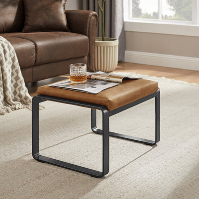 19.69'' W Top Grain Genuine Leather Ottoman with Metal Frame