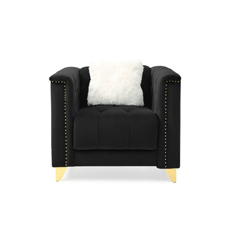 Fauteuil en velours Truluck, Or, Velours noir