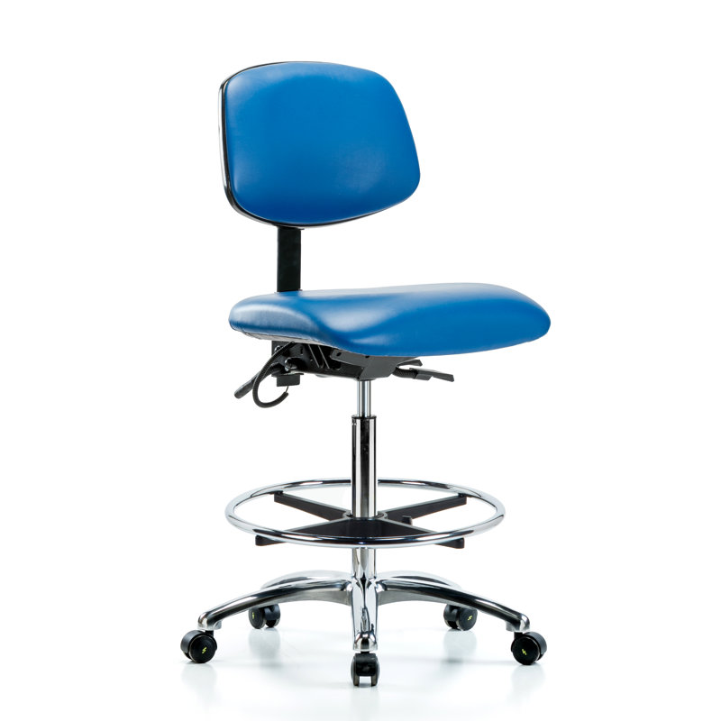 Mae Drafting Chair, Blue, Casters, Included