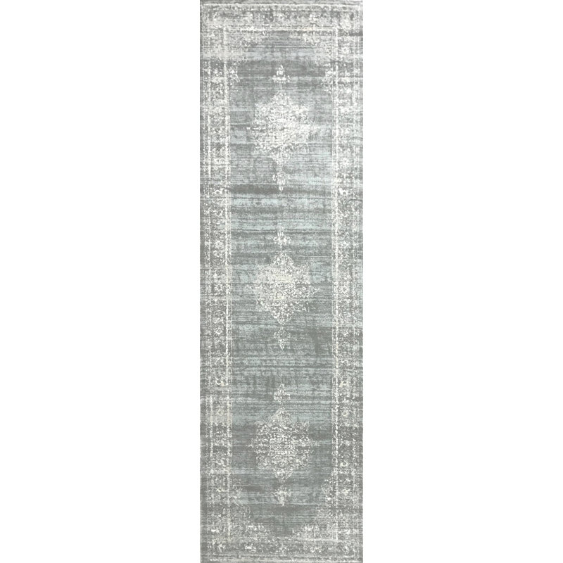 Tapis oriental vert Benson, Tapis de couloir : 2 pi 2 po x 7 pi 7 po
