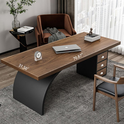 Ironwork Solid wood computer Desk with Drawers