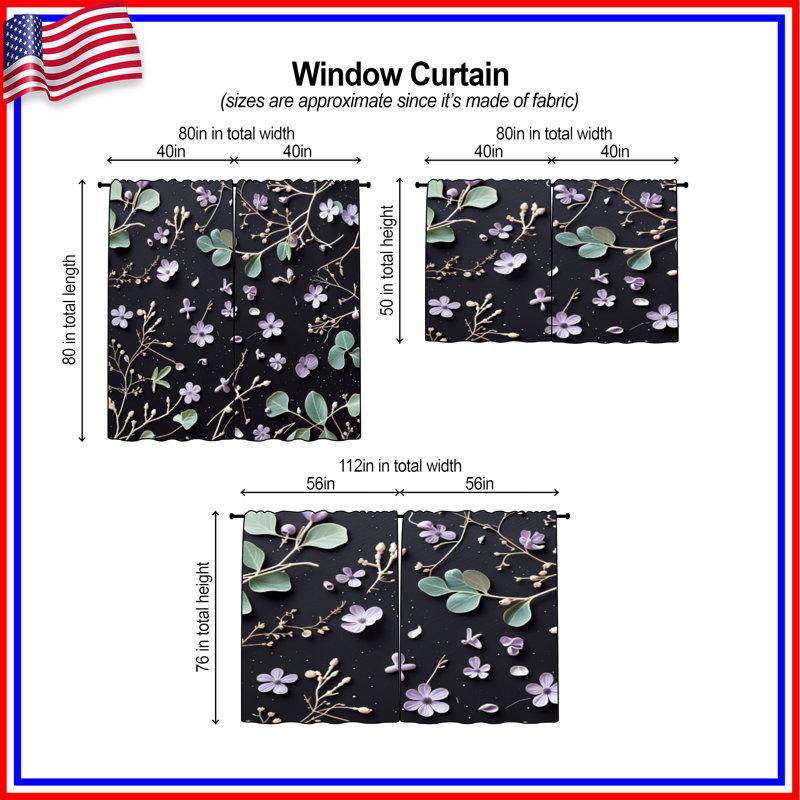 Rideaux de fenêtre à motif floral obscurcissant et obscurcissant - 2 panneaux, 20in x 60in - 2 panels, Transparent