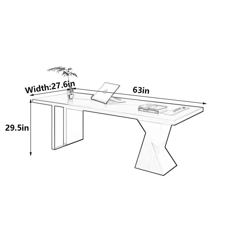 Italian Minimalist Solid Wood Desk, 29.5" H x 63" W x 27.6" D