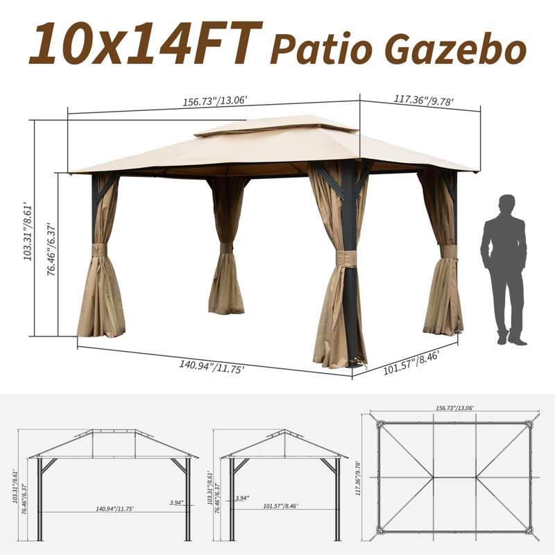 Metal Ventilation Double Roof Party Tent Gazebo, Brown