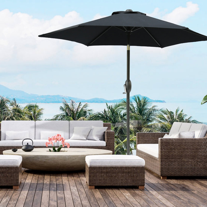 Parasol de table d'extérieur avec mât en aluminium, Noir, noir, noir, noir