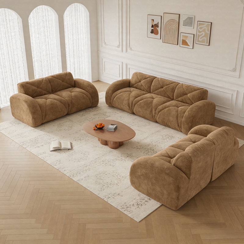 Ensemble de canapé modulaire en velours 3 pièces, canapé surdimensionné à 7 places Cloud, canapé 2 x 2 places + canapé 1 x 3 places confortable en mousse haute densité 32D, sans canapé de salon