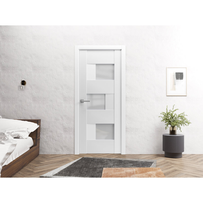 Verre opaque massif français pré-suspendu / Sete 6933 / Poignée à panneau simple régulier / Portes de salle de bain modernes