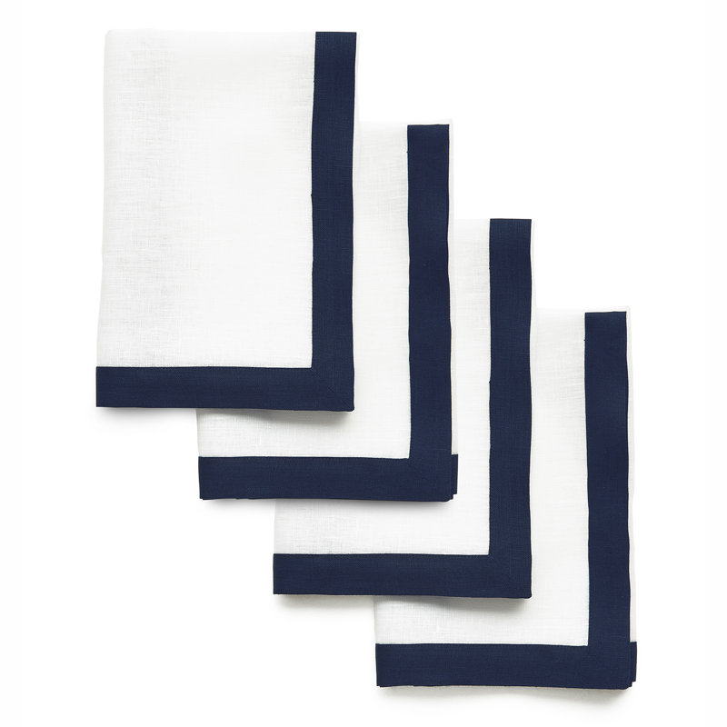 Classic - 100% Pure Linen Dinner Napkins, Navy/White