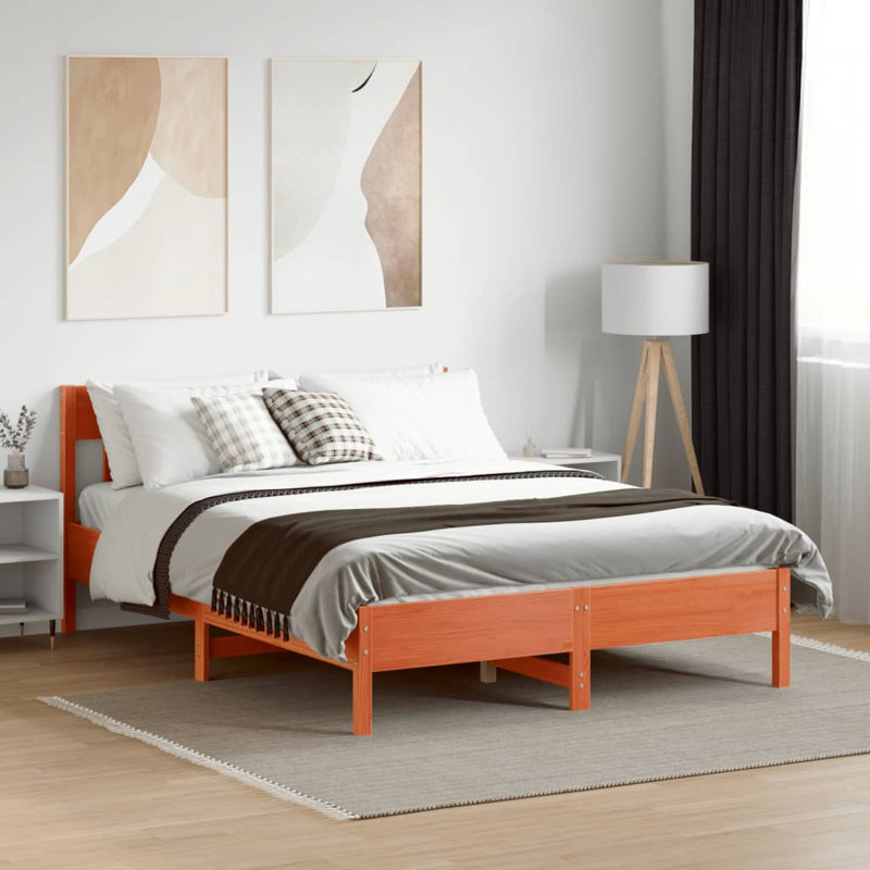 Vernia Solid Wood Bed, Brown, European Kingsize (160 x 200cm)