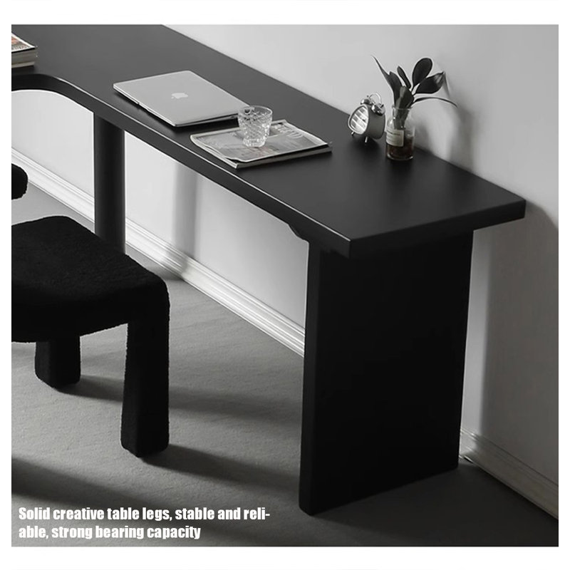 Bureau d'écriture en L noir en bois massif, H 29,53 po x l 70,87 po x P 47,24 po