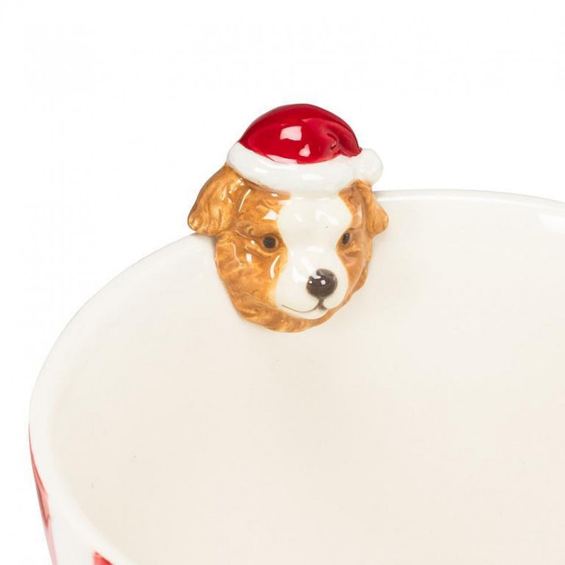 Grande tasse à rayures avec chien des Fêtes