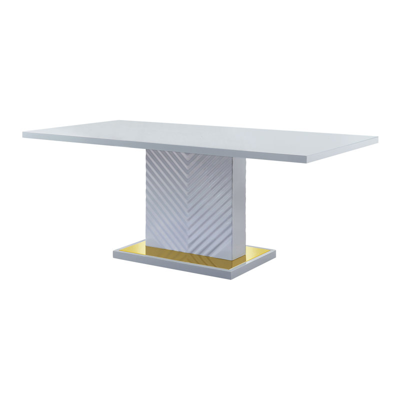 Izekiel Pedestal Dining Table,Dining room table,Kitchen table with Stainless Trim Base, Gray