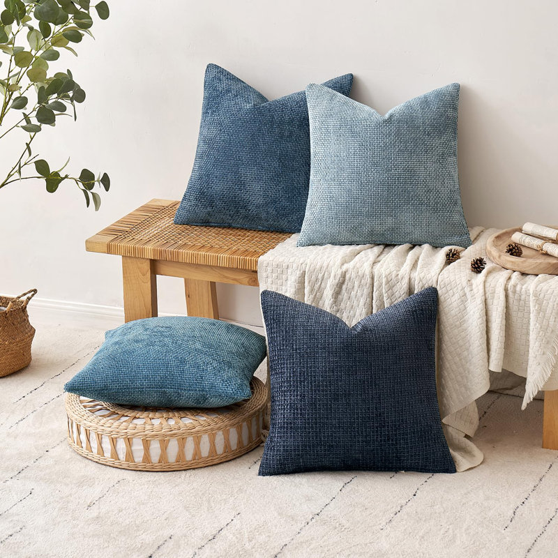 Pack of 4 Couch Throw Pillow Covers 18x18 Inch, Blue