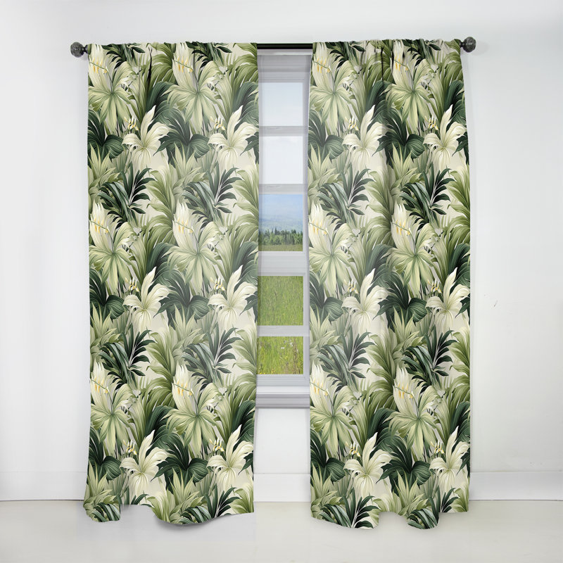 Neutre motif tropical tropical - Rideau floral - Rideau floral obscurcissant - 1 panneau, L 52 po x L 120 po