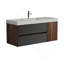 Meuble-lavabo 48 po en noyer avec lavabo à surface solide blanc brillant et tiroirs noir doux, meuble-lavabo mural flottant pour salle de bain moderne, sans drain ni robinet, pré-assemblé