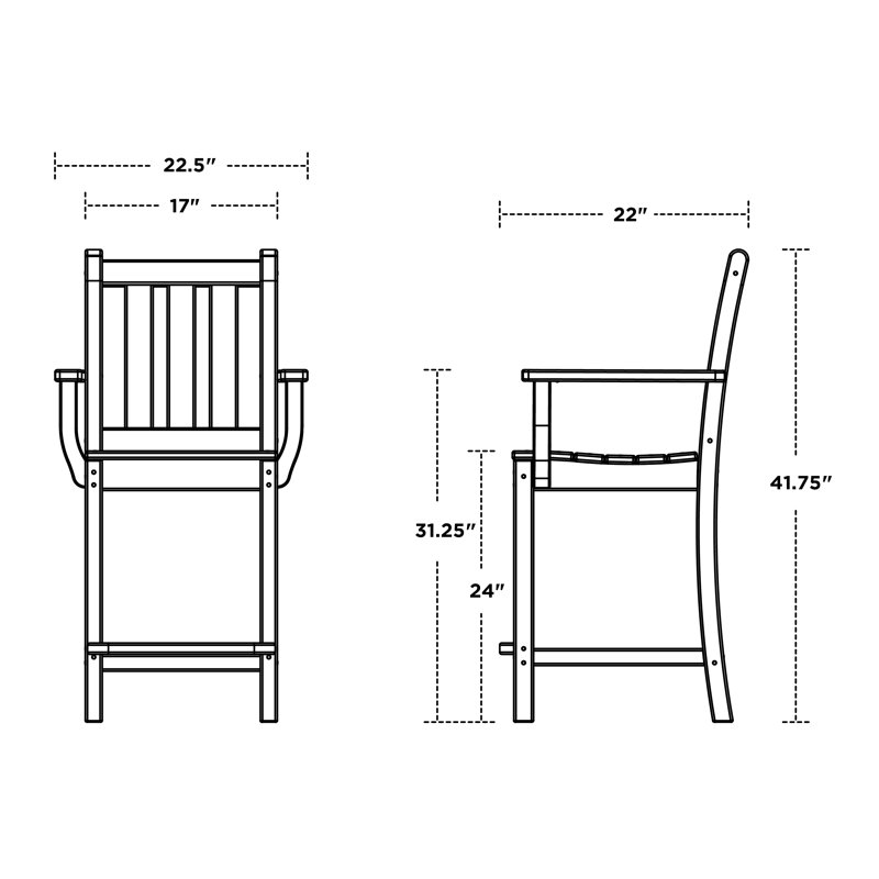 Lakeside POLYWOOD Traditional Garden Counter Arm Chair, Sand