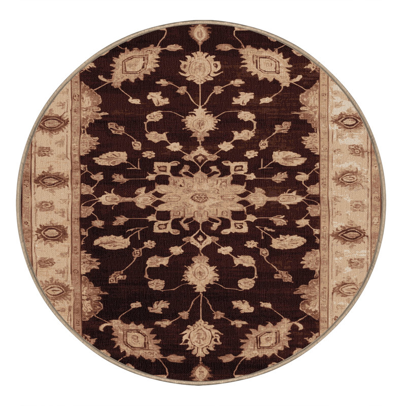 Machine Washable Overdyed Brown Area Rug, Round 6'