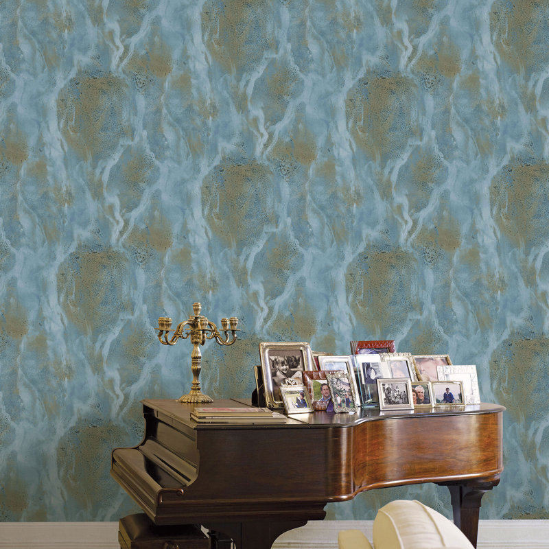 Caputo 10.05m x 1.06m Textured Matte Paste the Wall Wallpaper Roll, Blue/Gold
