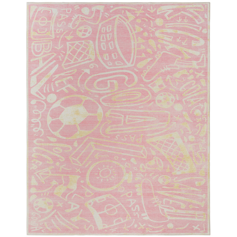 Tapis tissé à la machine Sportsglyphs Soccer, Pink, Rectangle 4 pi x 6 pi