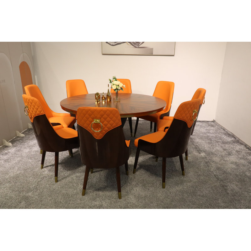 Vogue Lux Orange 61" Round Dining Set, Orange, 9 Pieces: Table, 8 Chairs, 31" H x 61" W x 61" D