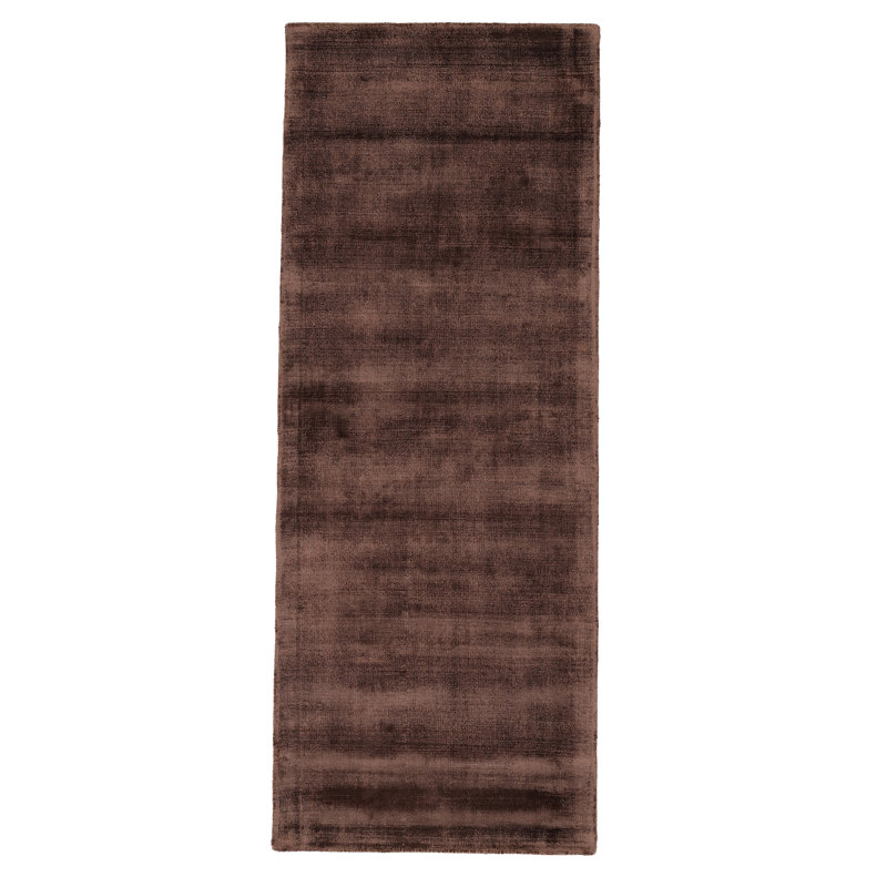 Ava Handmade Viscose Silky Solid Soft Dark Brown Rug, Runner 60 x 180cm
