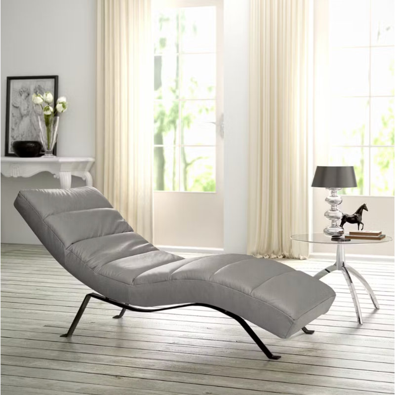Crosby Upholstered Leather-look Fabric Chaise Lounge with Adjustable Backrest, Black, Grey