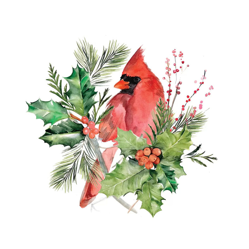 Cardinal Holly Christmas Collection C by Jennifer Paxton Parker - Wrapped Canvas Gallery-Wrapped Canvas Giclée