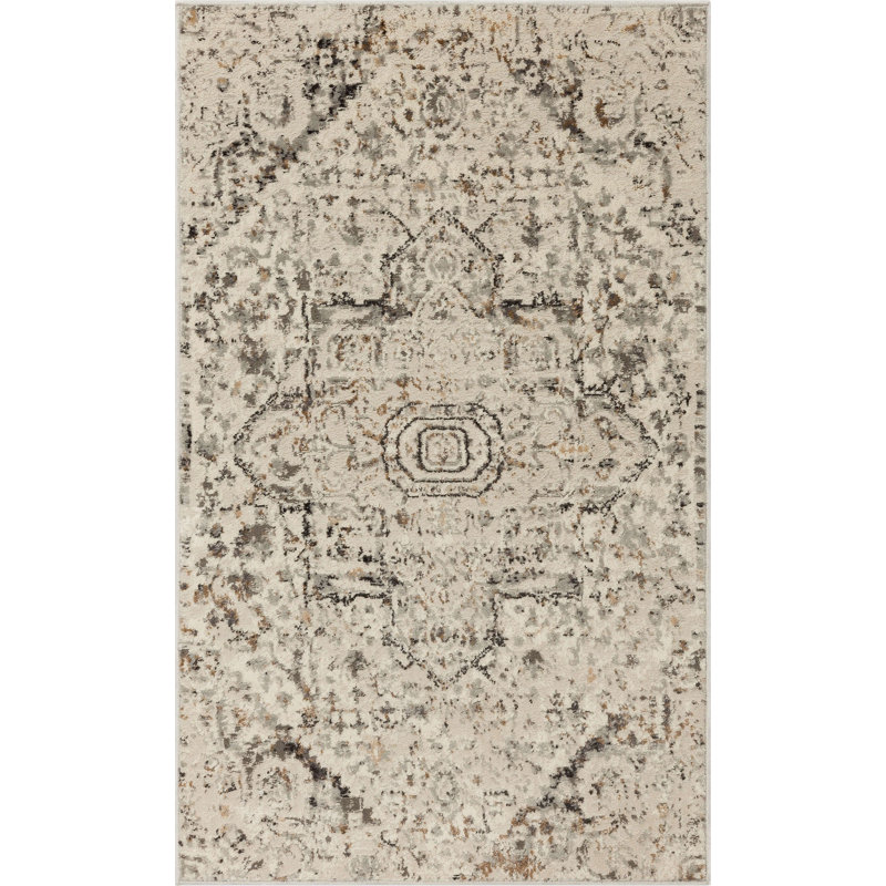 Castor Cream Ornamental Medallion Area Rug, Rectangle 3'11" x 6'