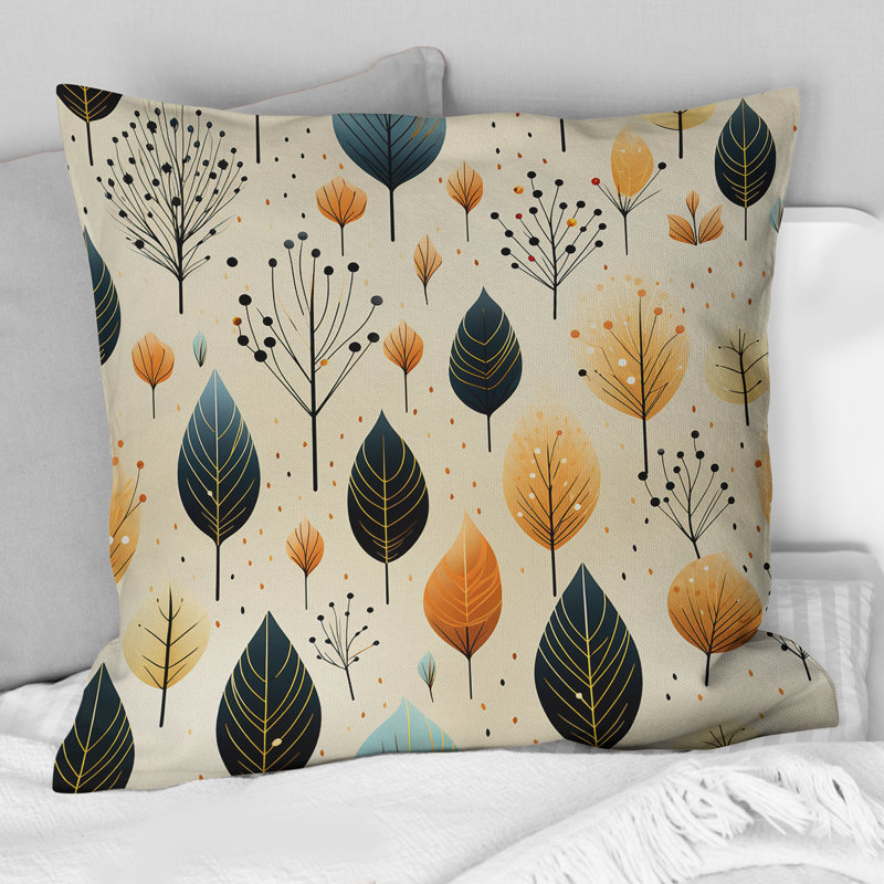 Modern Leaf Patterns II - Plants Printed Throw Pillow, 16"H x 16"W
