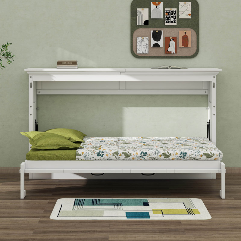 La base de lit de l'armoire de rangement Murphy peut être pliée en armoires A, Lit simple, Blanc