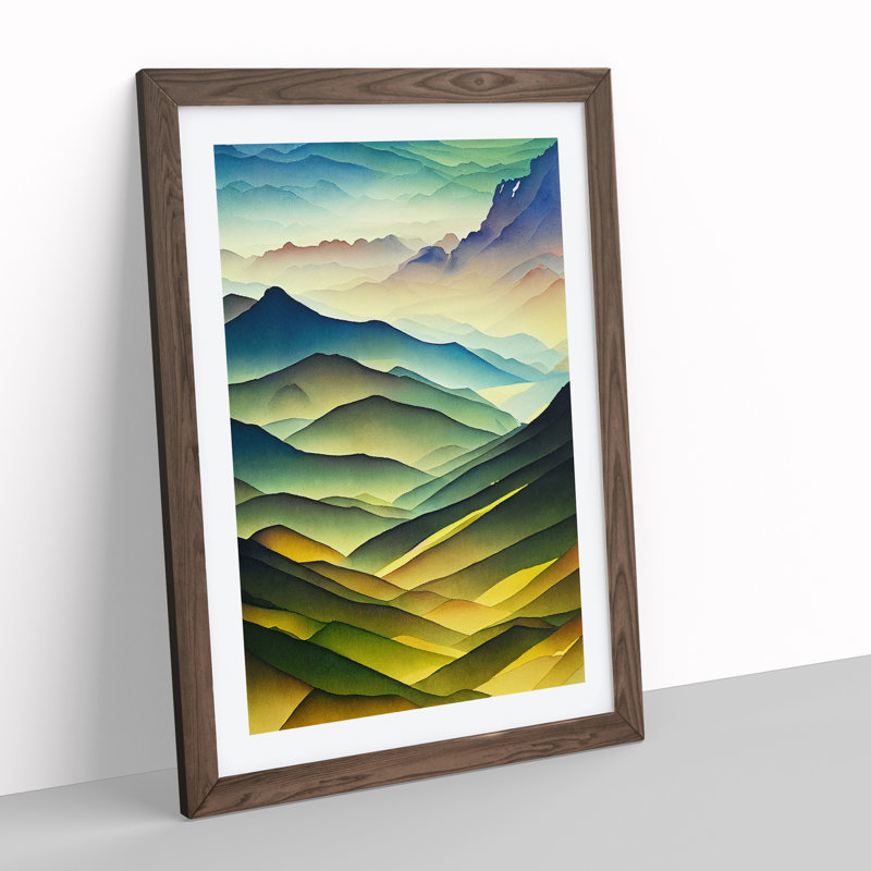 Watercolour Meadow Landscape No.2 - Wall Art, 36cm H x 27cm W, Walnut Framed Paper, White