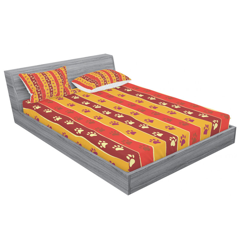 Microfiber Striped Fitted Sheet, Queen Fitted Sheet with 2 Pillowcases